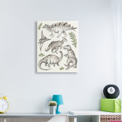 Dinosaures gris ludiques, plantes vertes minimes