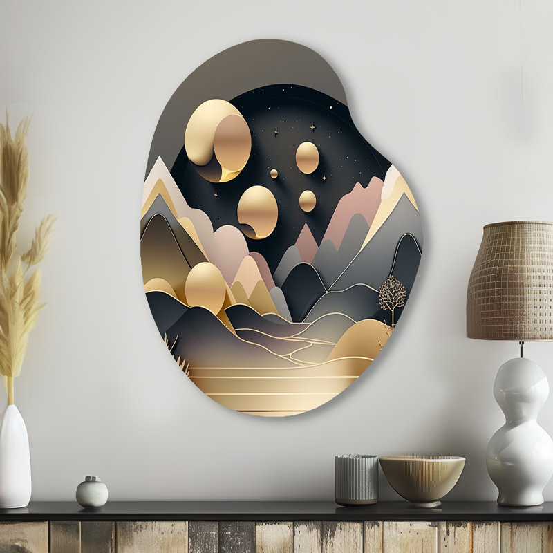 «Dreamy Golden Mountain II», art géométrique en forme de marbre, impression asymétrique moderne sur métal, H 38 po x l 28 po
