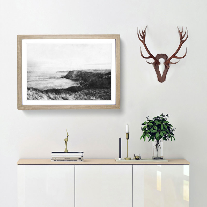 Port Mulgrave In North Yorkshire - Single Picture Frame Painting on MDF, 62cm H x 87cm W x 2cm D, Oak Framed
