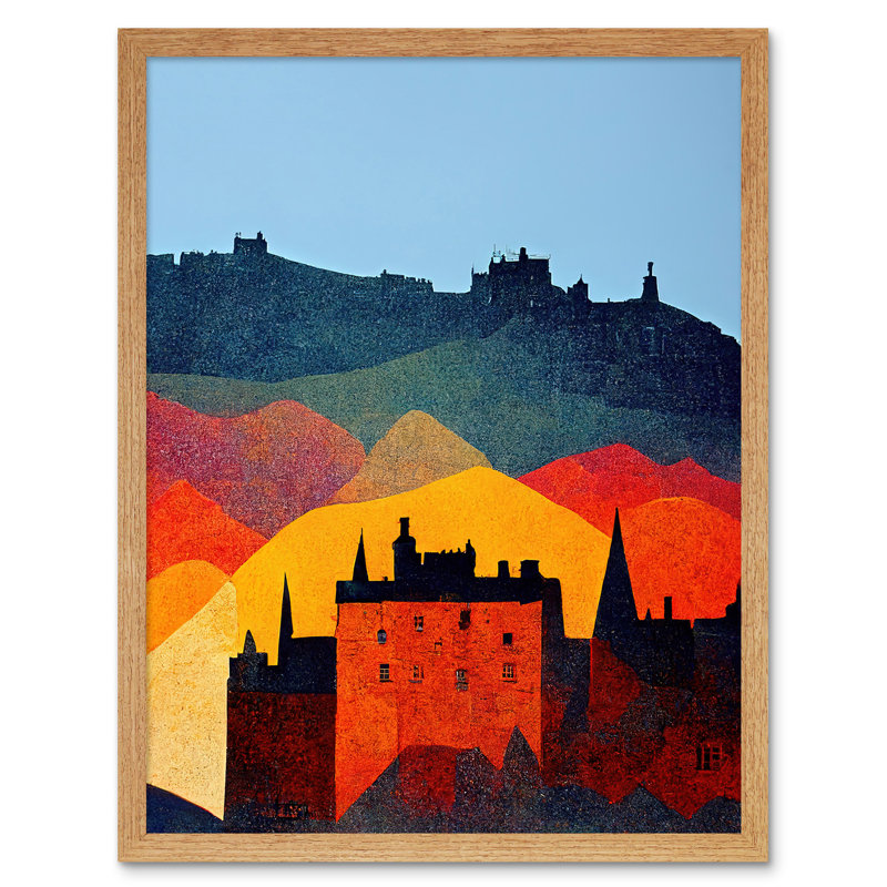 Edinburgh Autumn Scotland Modern Cityscape - Print, Light Brown Framed Paper, 43cm H x 33cm W x 2cm D