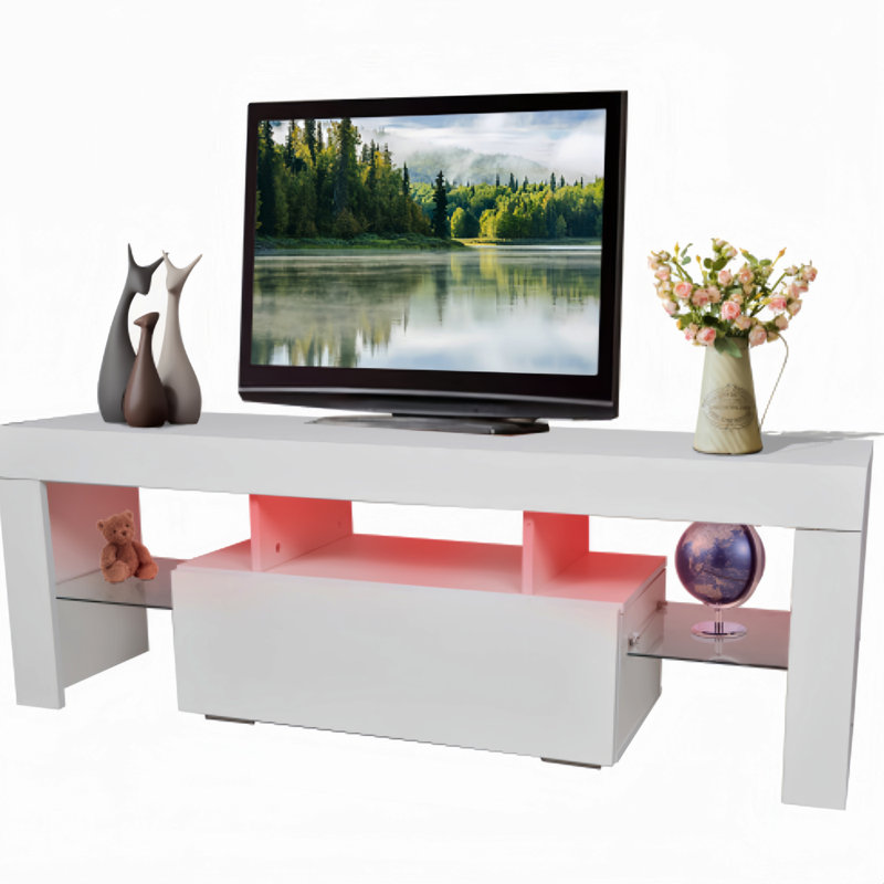 LED TV Stand  Televisions Up To 55 S, Entertainment Centre With Down Filp Door, Glass Shelf And High Glossy UV Front Face, TV Console Table  Living Room,,