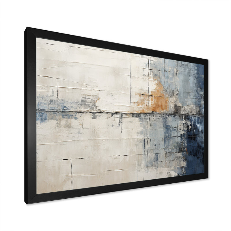 «Abstract Blue Beige Road Collage II», art mural abstrait, H 30 po x l 40 po x P 1,5 po, Cadre simple noir