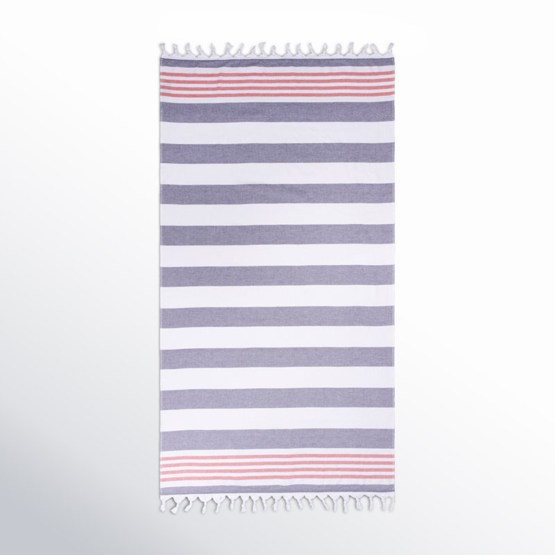 Marlene Stripe Coastal Resort with Tassels Cotton Beach Towel, Blue