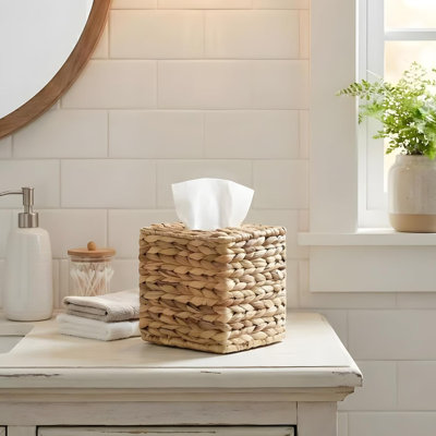 Couvre-boîte à mouchoirs, porte-mouchoirs en osier carré, porte-mouchoirs en serviette tissée à la main pour salle de bain, bureau, table, table de chevet, Boho décoratif, naturel