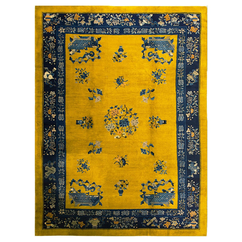 Tapis jaune antique vif des années 1920 de 10 pi x 13 pi 6 po Weiqi