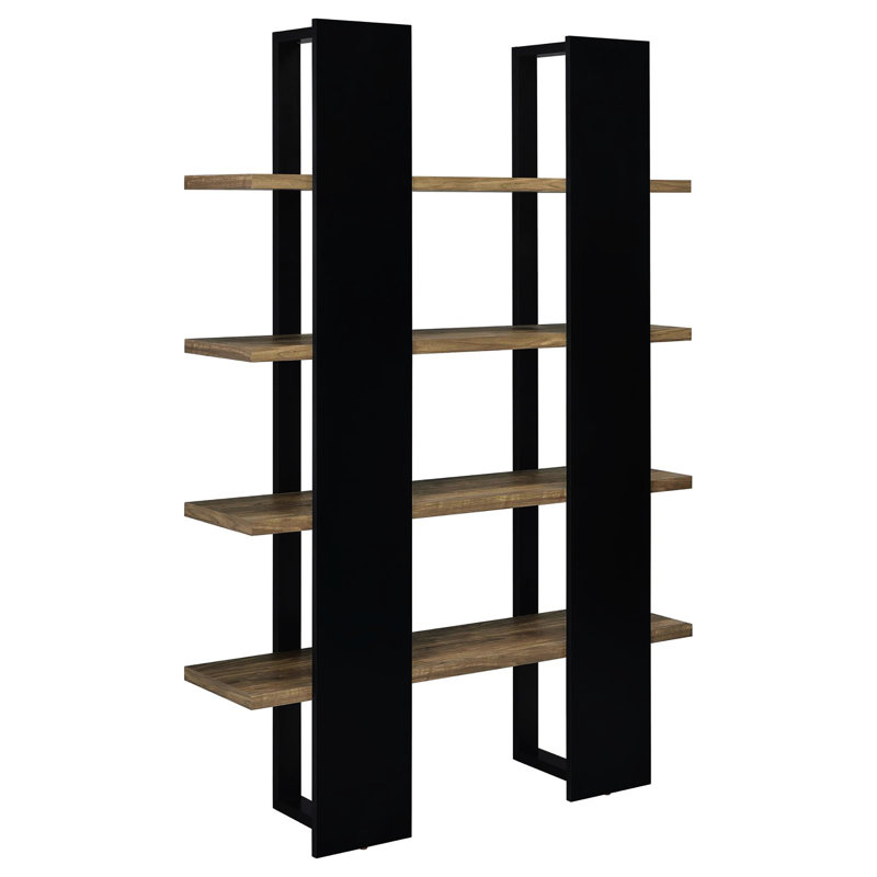 Bibliothèque à 4 tablettes avec tablettes allongées, conception à deux tons, parfaite pour le bureau de la collection Home Decor
