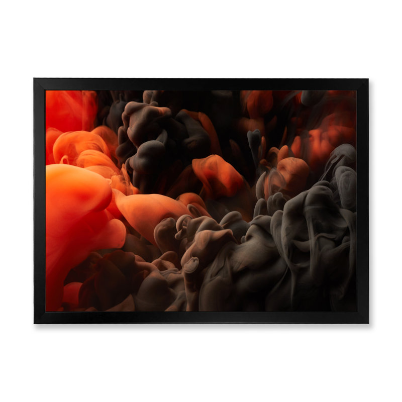 Encre orange et verte liquide, reproduction sur toile flottante, Cadre noir, H 8 po x l 12 po x P 1 po