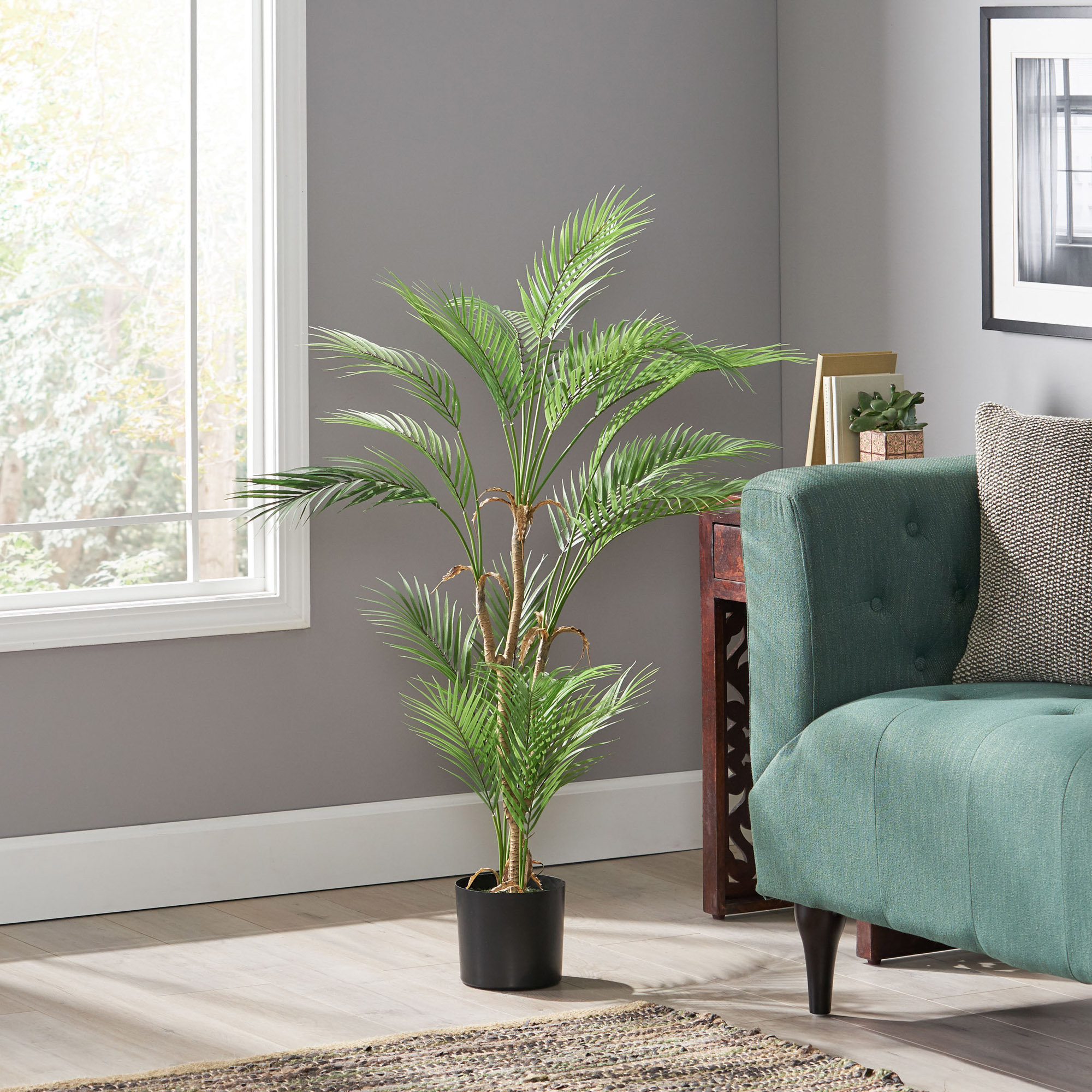Faux Palm Tree in Plastic / Acrylic Pot, 41.34" H x 33.86" W x 27.56" D