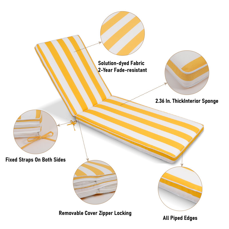 Ensemble de 2 coussins de chaise longue (ensemble de 2), Jaune et blanc / rayé