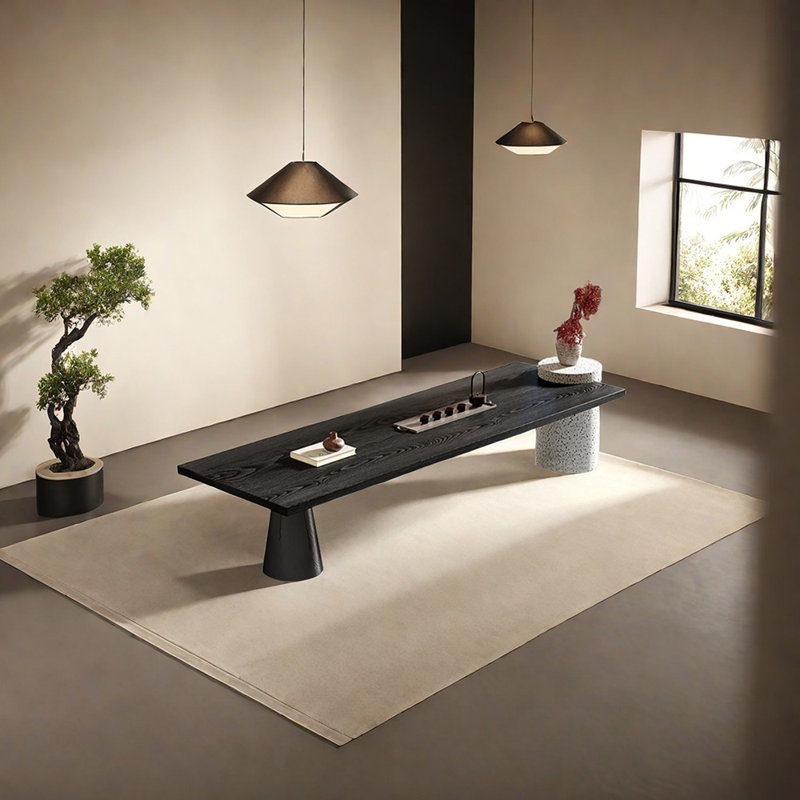 Table de salle à manger pratique en frêne et fer, H 31,5 po x L 62,99 po x l 31,5 po, Noir, noir, noir, noir, Blanc et noir