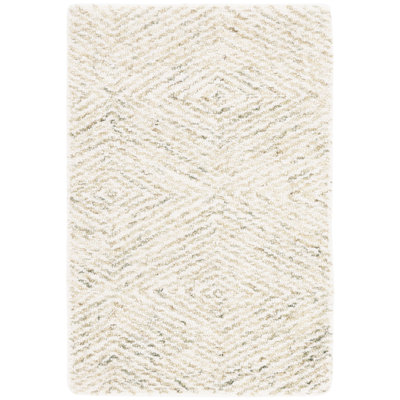 Stavro Hand Tufted Wool/Cotton Geometric Rug in Light Green/Ivory
