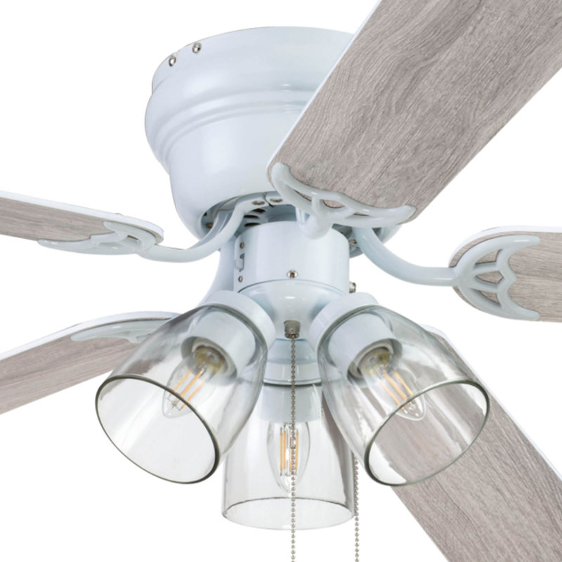 Renton 52'' Ceiling Fan with Light Kit, White with White/Gray Oak Blades