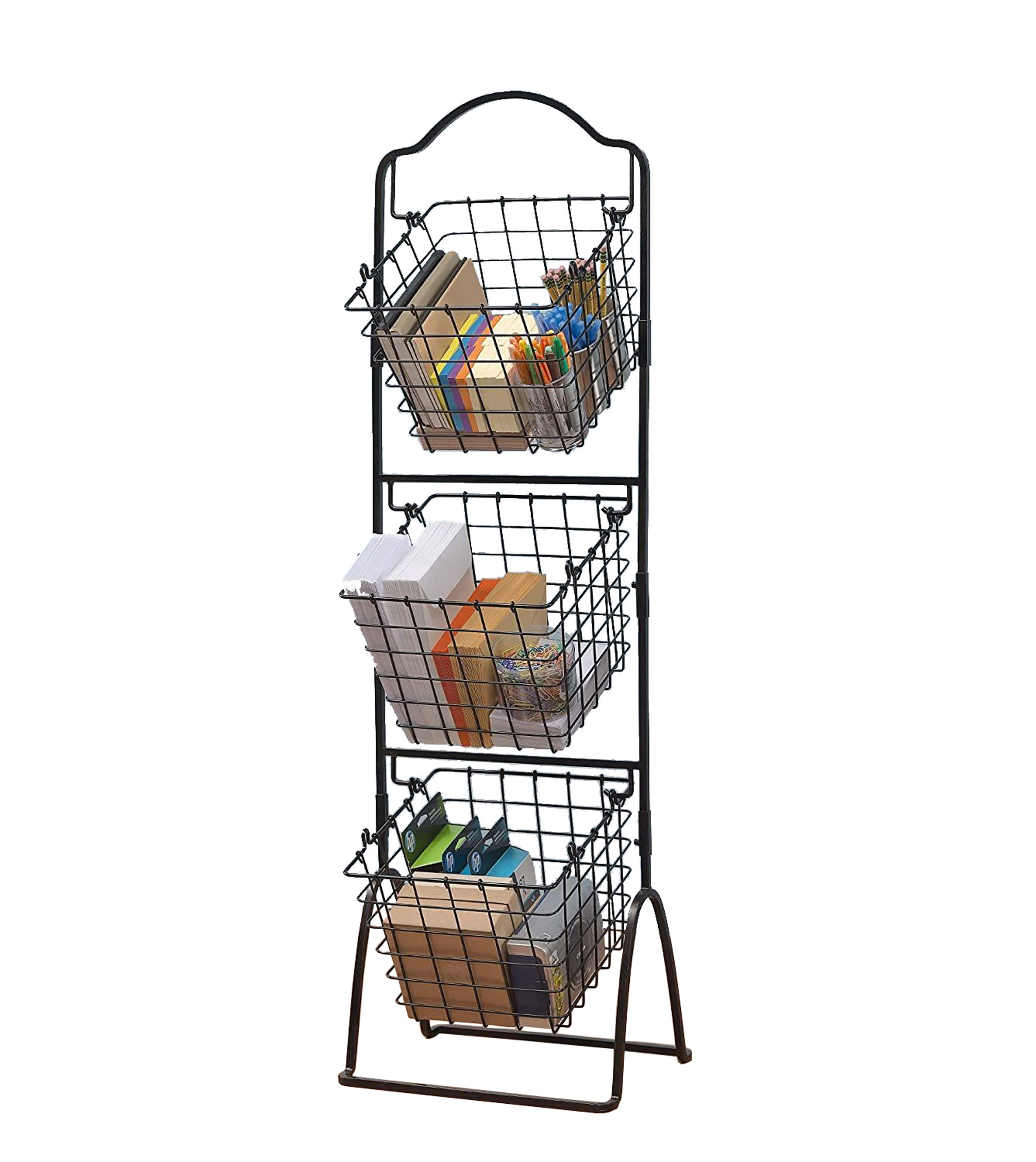 Sorbus 3 Tier Wire Market Basket Storage Stand - Black