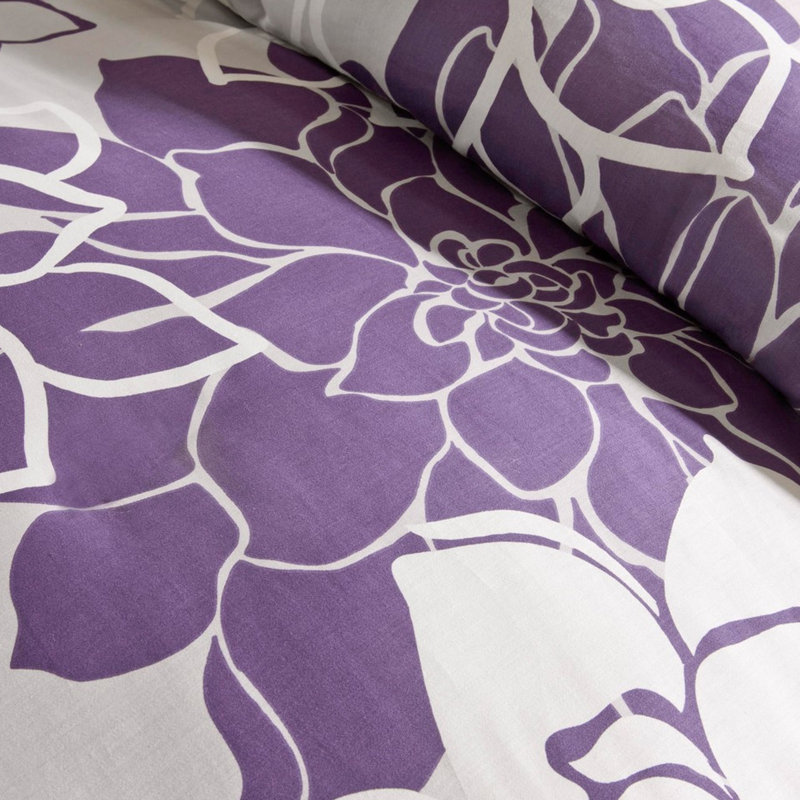 Édredon gris / mauve taupe pour grand lit - tissu en coton 200Tc, imprimé gris / mauve, élimination des plis avec fer à repasser
