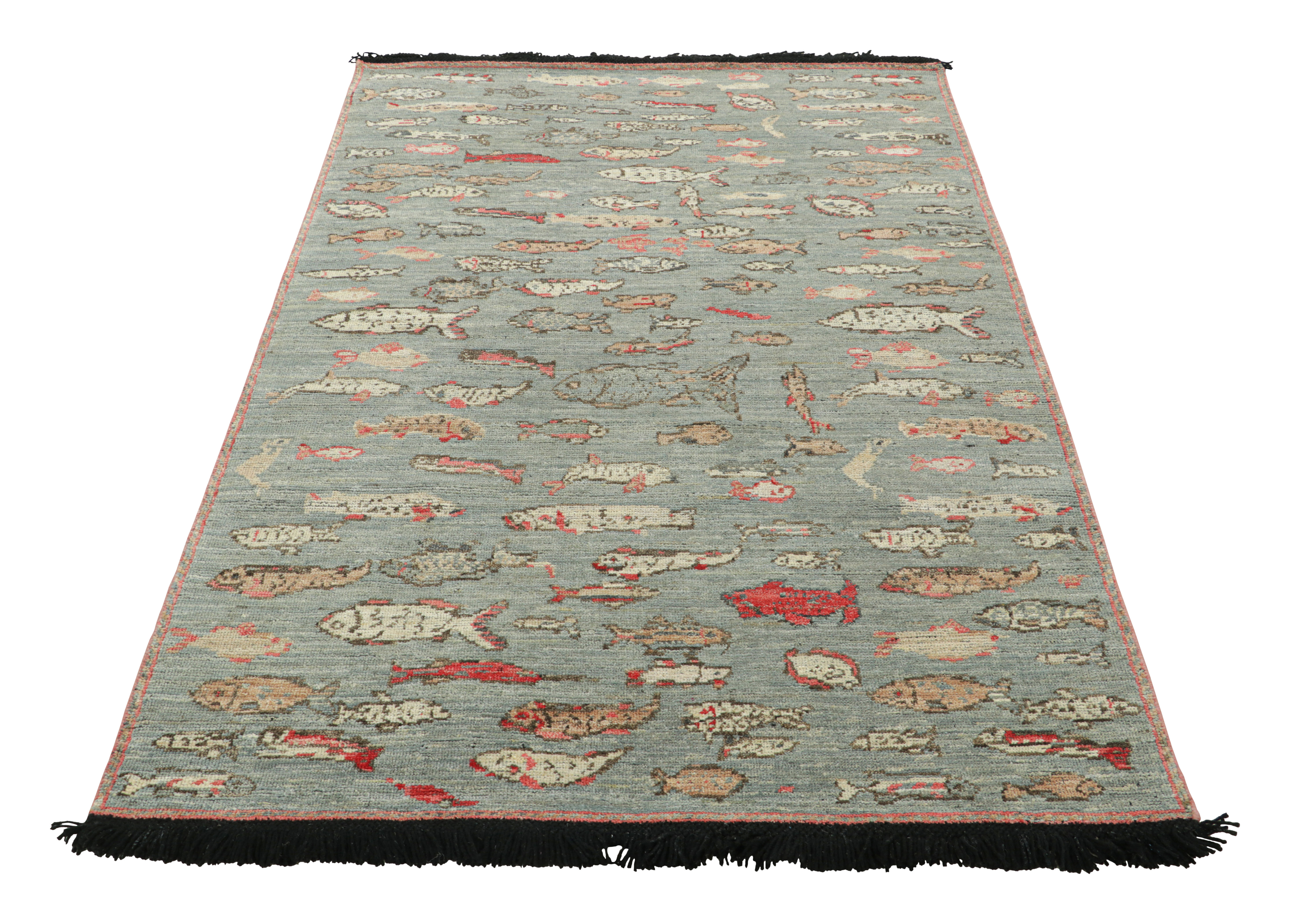 Kilim Fish Rug Rug & Kilim’S Pictorial Art Rug In Blue With Polychromatic Fish ...