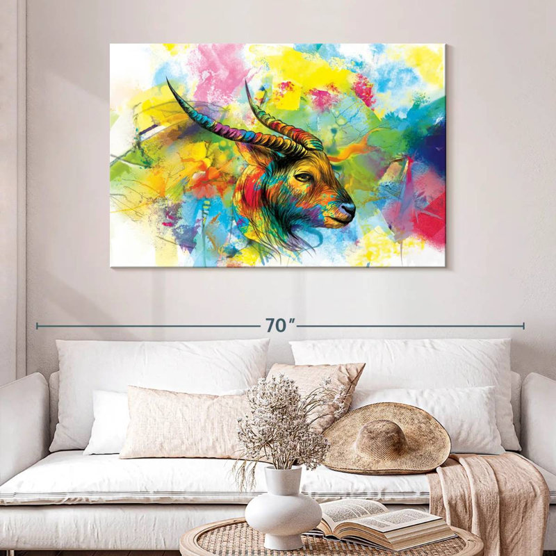 Brampt Horned Goat Paint Splash, 32" H x 48" W