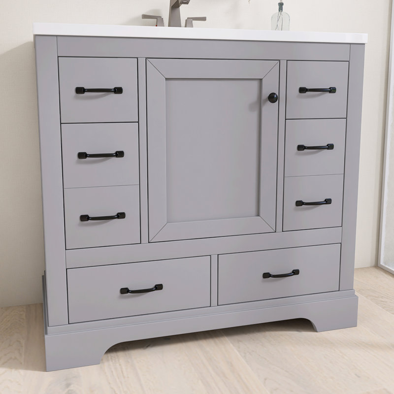 Meuble-lavabo simple 36 po avec comptoir en céramique 36 po, Gris / noir