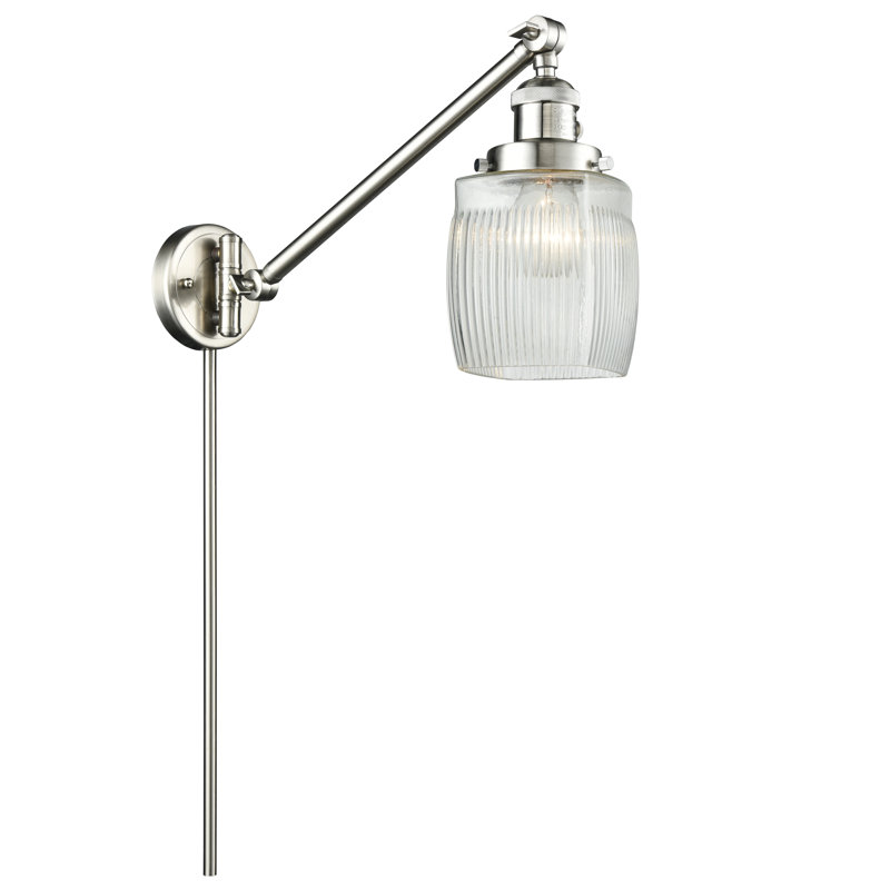 Bras articulé à 1 lumière à intensité variable Mireya, Nickel satiné brossé, Halophane transparent