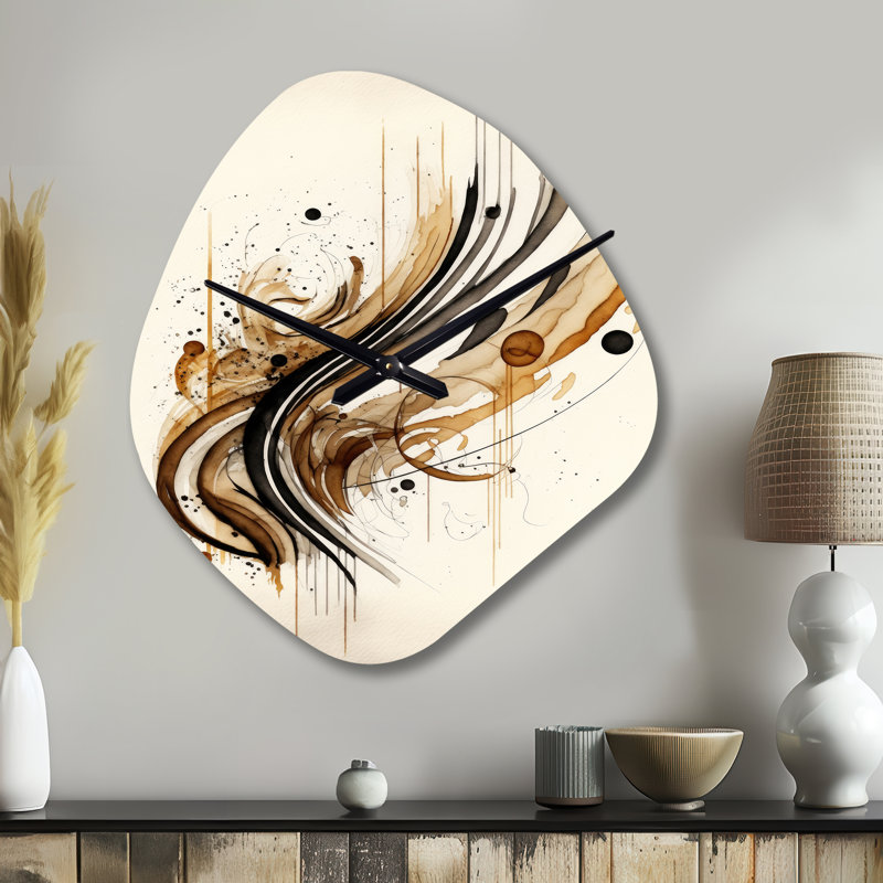 Brown And Black Movement I - Nebula Shape Large Brown Wall Clock - Unique Shape, Small