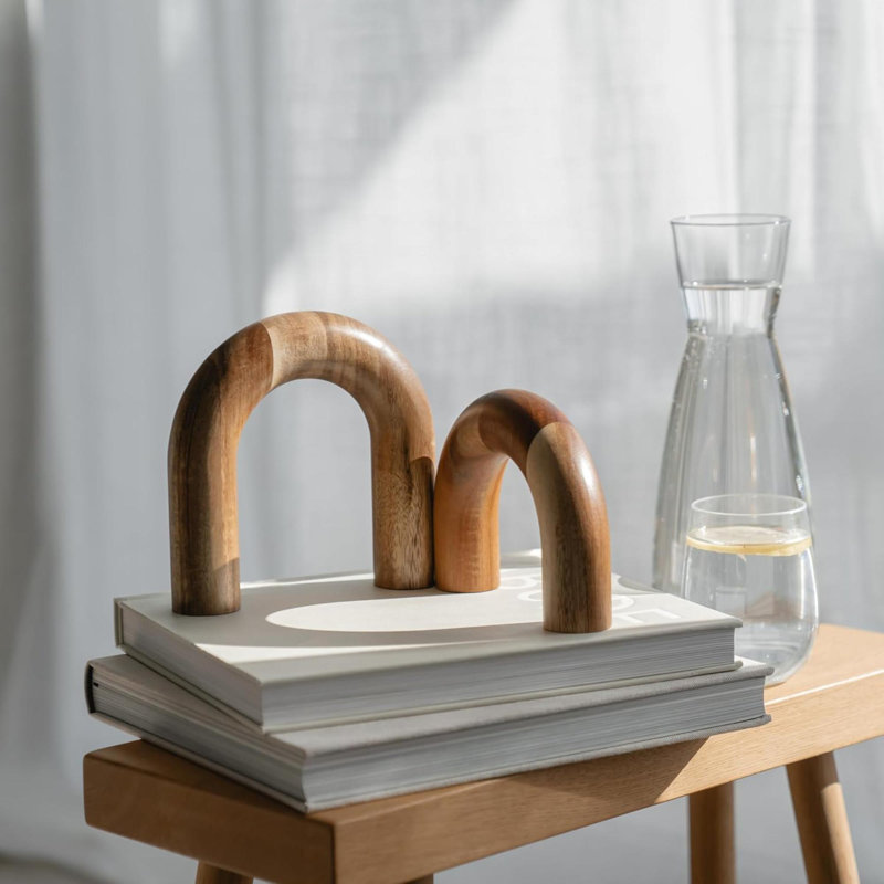 Wood Arch Bookshelf Decor Modern Shelf Decor Accents Decorative Objects For Coffee Table Entryway Table Sculptures Minimalist Home Decorations For TV Console Built In  And Mantle