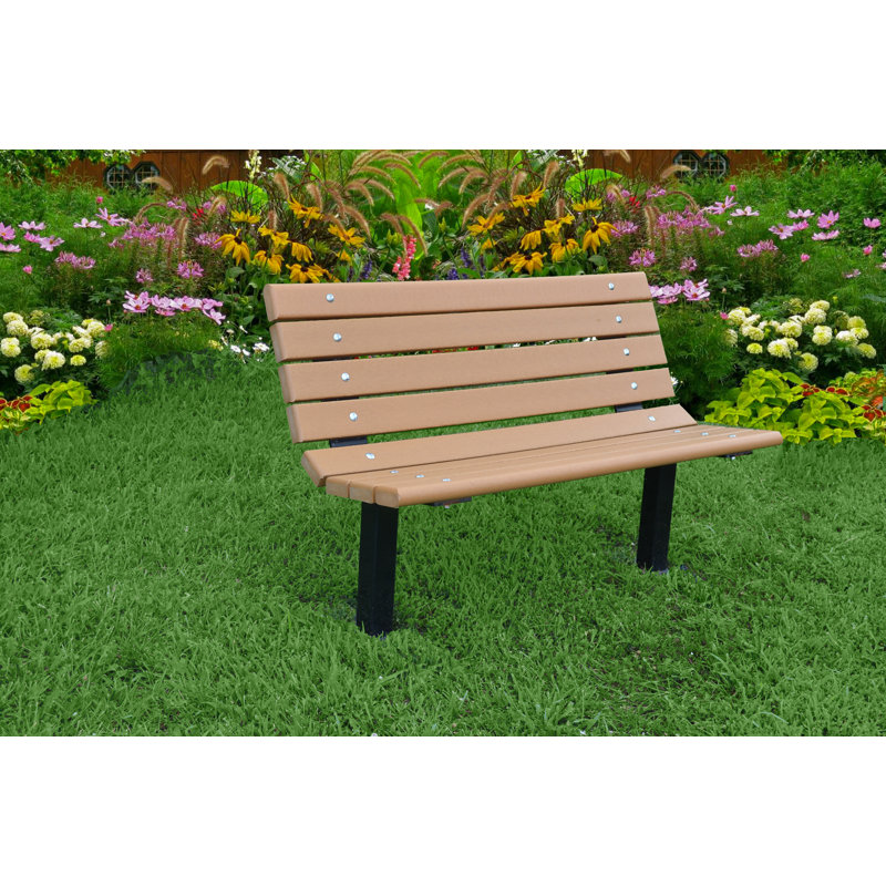 Banc de parc en plastique recyclé Contour, T enterré, 4 pi, Cèdre