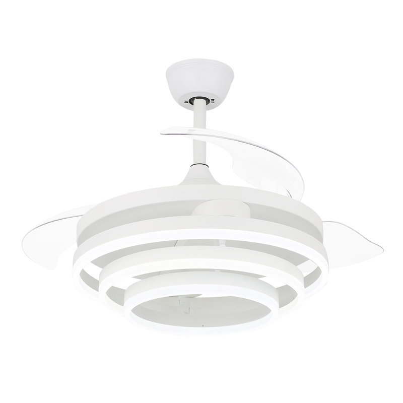 Orren Ellis 42" DIY Shade White Modern Ceiling Fan with Lights and Remote, Quiet and Reversible DC Motor, 6-Speed Ceiling Fan for Bedroom