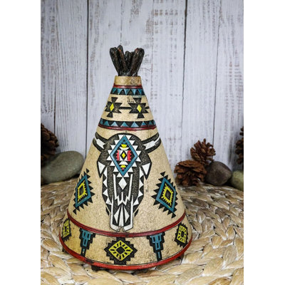 Tirelire rustique de tipi indien avec pièce de monnaie en forme de crâne de vache aztèque