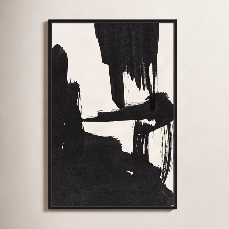 Abstrait noir et blanc à coups de pinceau par Oliver Gal - reproduction sur toile flottante, H 25 po x l 17 po, Noir