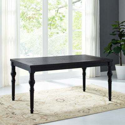 Table de salle à manger de style urbain, plateau de table en grain de bois riche noir rehausse le charme, pieds relevés majestueux, structure en bois d'hévéa massif assurant la structure, l 65 po x P 38 po x H 30 po, plateau de table requis