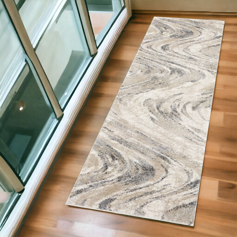 Tapis suisse à motif abstrait naturel, Tapis de couloir 2 pi 2 po x 7 pi 6 po