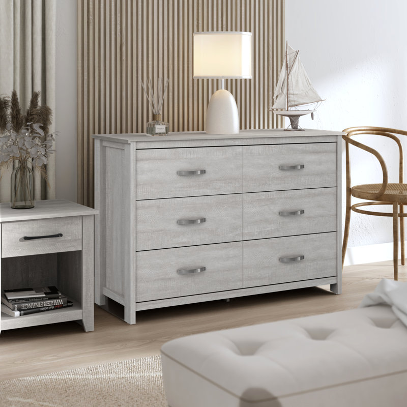 Bogosta 6 Drawer 47'' W Double Dresser, Dusty Gray Oak