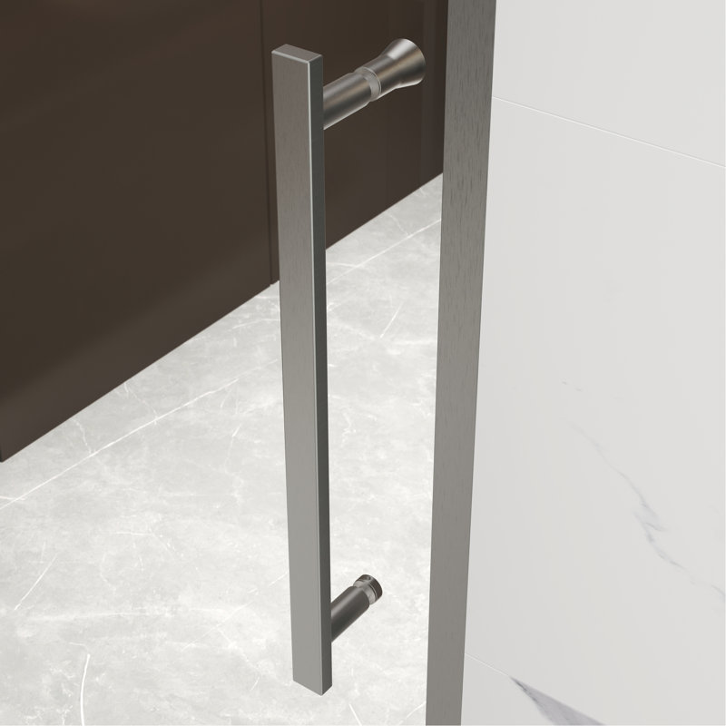 Porte de douche à pivot de 74 po de hauteur, 44 à 48 po de largeur, verre trempé de 5/16 po, nickel brossé, ouverture à l'extérieur, arrêt à 105 degrés, arbre de rebond automatique, installation rapide, plage de réglage de 4 po, acier inoxydable 304