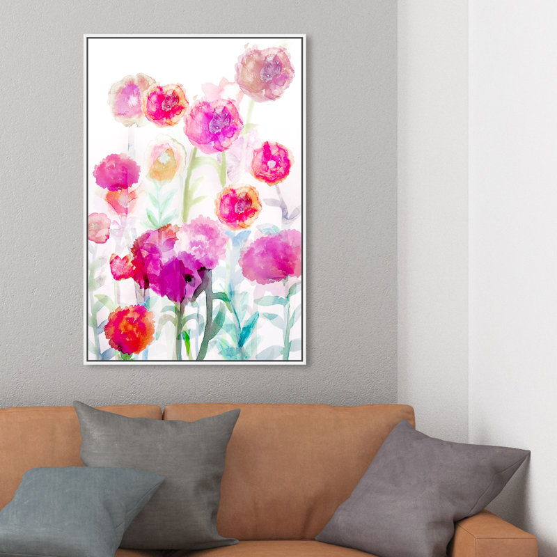 Floral and Botanical Lolas Bright Garden - reproduction d'art sur toile, H 54 po x l 36 po x P 1,5 po, Cadre blanc