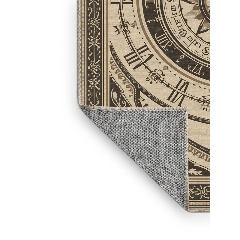 Machine Washable Pavni Clock Of Time Classic Oriental Rug in Beige – Beige Binding, 2x3
