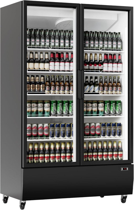 Réfrigérateur commercial 24,7 pieds cubes avec porte vitrée, 5 tablettes réglables, noir