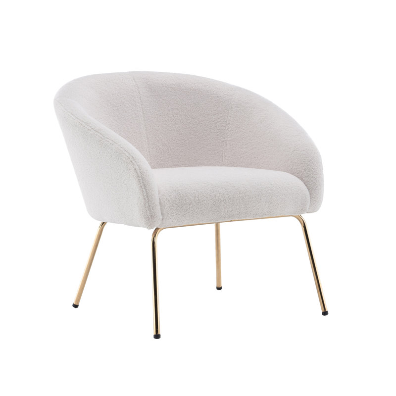 Chaise d'appoint rembourrée en tissu avec pieds chromés dorés, Mélange de polyester blanc