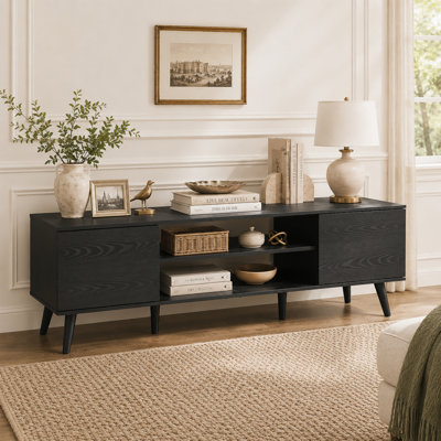 Mid-Century Modern TV Stand for 65 70 Inch TV, Entertainment Center with Storage, Adjustable Shelves & Soft-Close, Media TV Console for Living Room/Bedroom