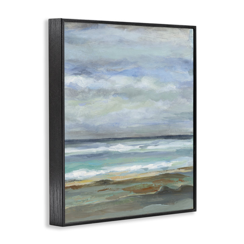  «Double Wave Seashore», estampe numérique par Silvia Vassileva, Giclée encadrée noir minuit, H 30 po x l 24 po