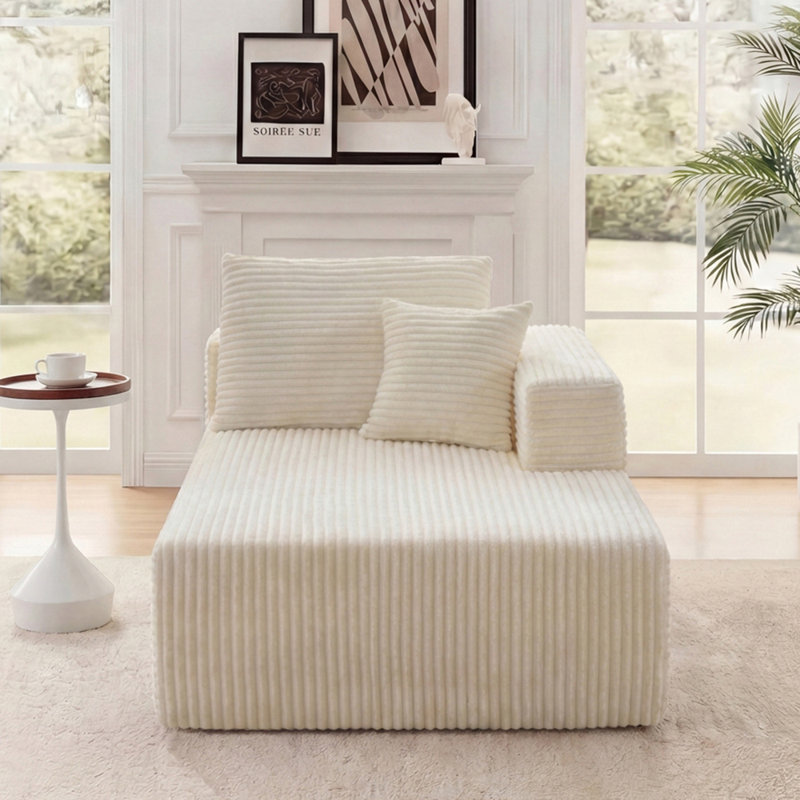 Chaise longue 68 po en flanelle rembourrée modulaire à un bras avec 2 coussins, méridienne «Boneless» de style nuage dans une boîte pour le salon