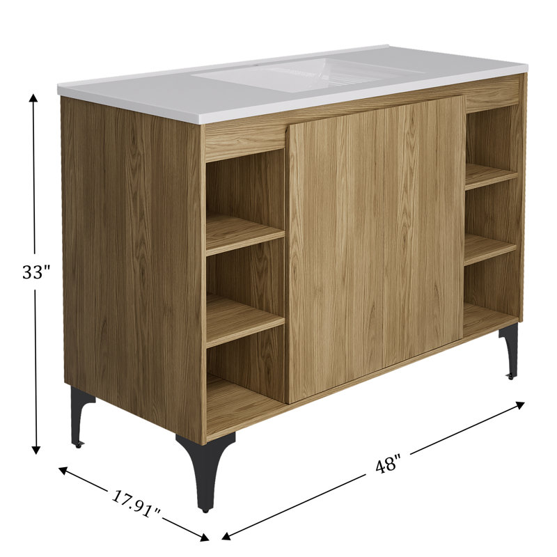 Meuble-lavabo simple 48 po avec plateau en résine et lavabo sur pied, Marron clair