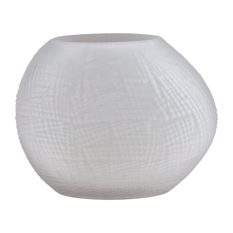 Handmade Glass Table Vase, Textured White, 8" H x 10" W x 5" D