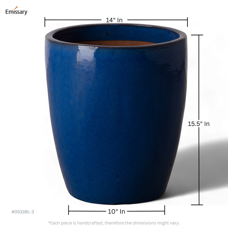 Pot à fleurs en céramique Polygala, Bleu, H 15,5 po x l 14 po x p 14 po