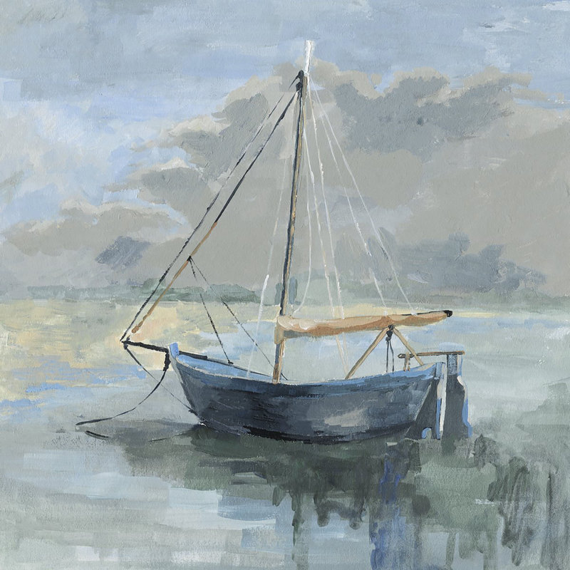 Aesir " Anchored Blue Boat ", 18" H x 18" W x 1.5" D