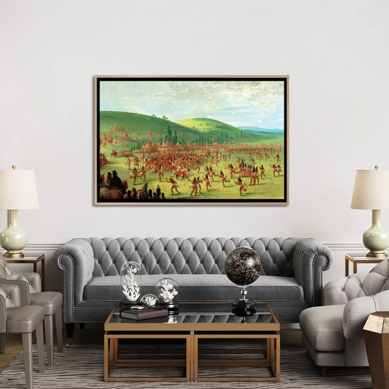 Jeu de balle indien - reproduction d'art murale - toile encadrée, H 40 po x l 60 po, Beige