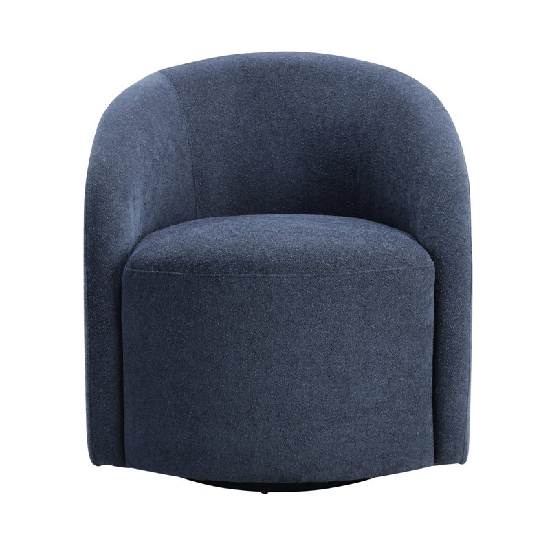Fauteuil pivotant bleu à 360 degrés, tissu luxueux, fabrication moderne en bois massif avec accoudoirs en contreplaqué, confortable