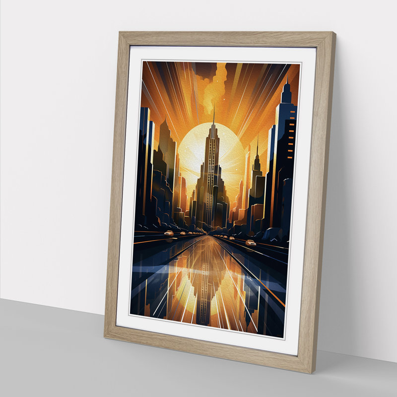 Skyline Art Deco No.2 - Framed Print, 34cm H x 25cm W, Oak Framed
