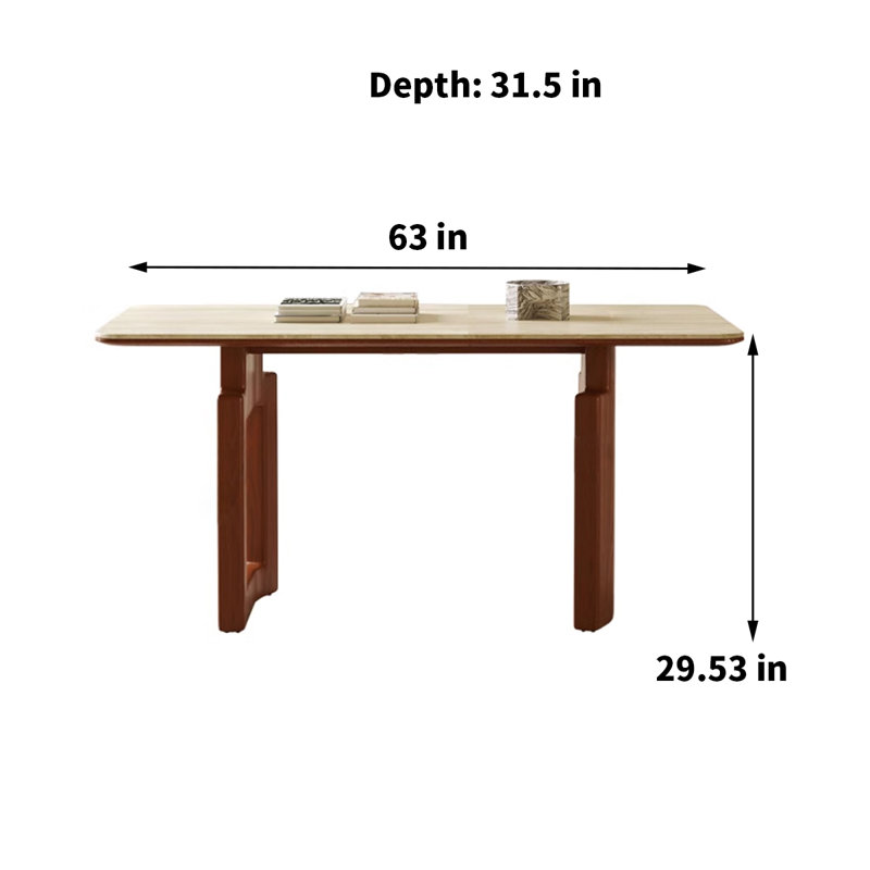 Ancient Style Rectangular Rock Plate Dining Table Solid Wood Base Dining Table, 29.53"H x 63"L x 31.5"W