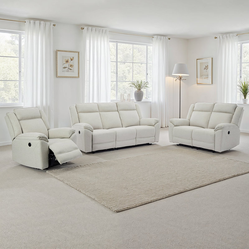 Beola 6 Seater Linen Electric Reclining Sofa, Beige