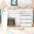 Full Size Low Loft Bed with Slide,Three Storage Drawers and Two Doors