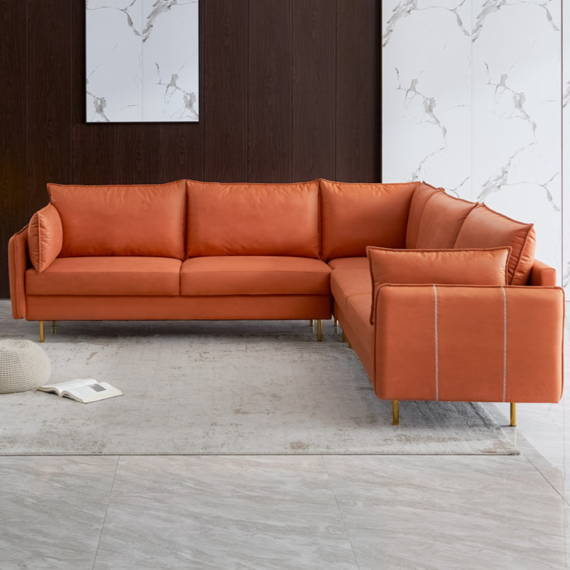 Solt Upholstered Sectional Symmetrical, 36" H x 93" W x 93" D, Orange Technical Leather